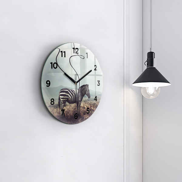 Round glass wall clock Zebra – Abstraction
