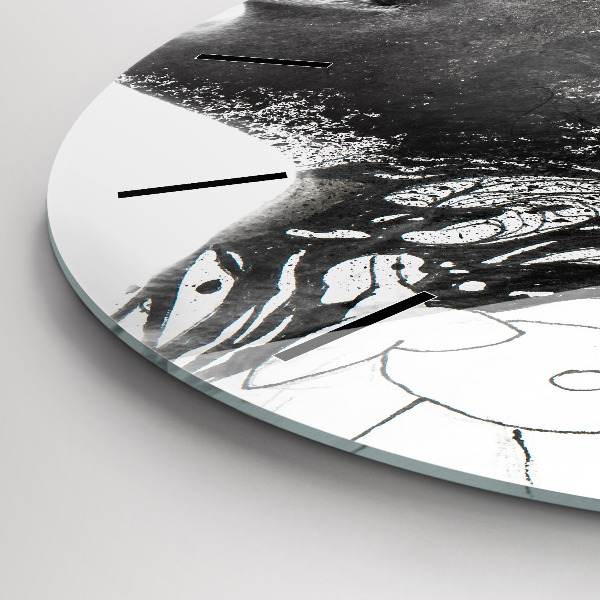 Round glass wall clock Abstract woman's face