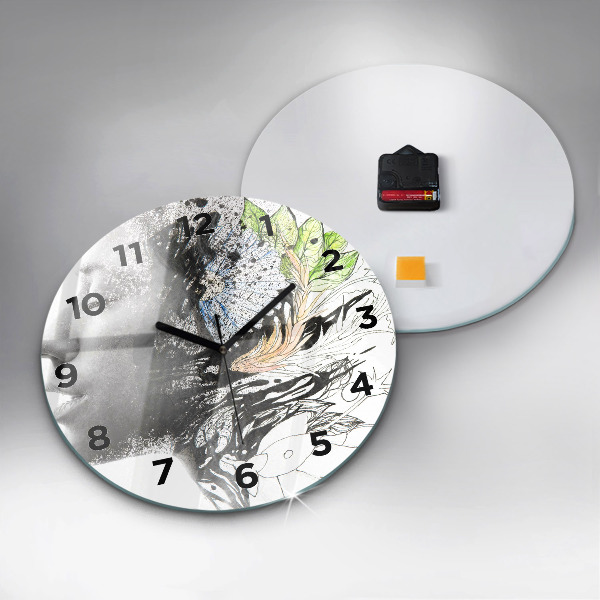 Round glass wall clock Abstract woman's face