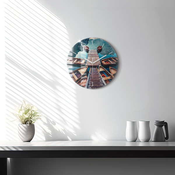 Round glass wall clock Pier and Lake