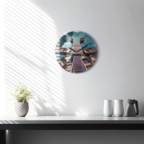 Round glass wall clock Pier and Lake