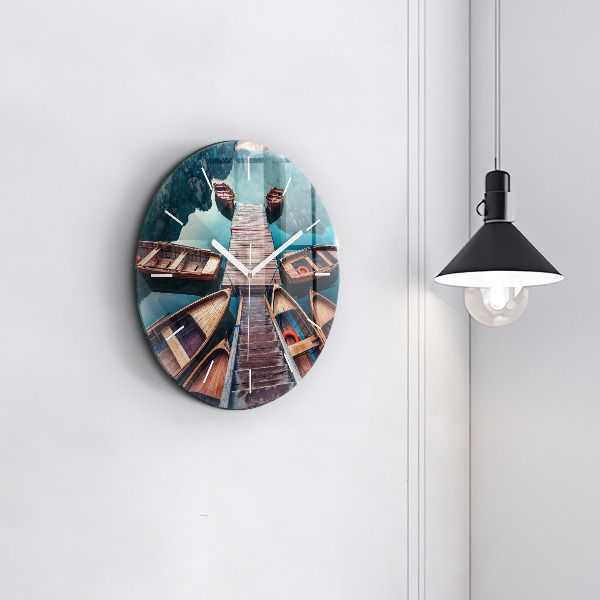 Round glass wall clock Pier and Lake