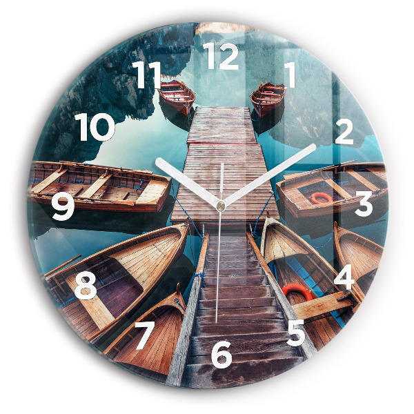 Round glass wall clock Pier and Lake