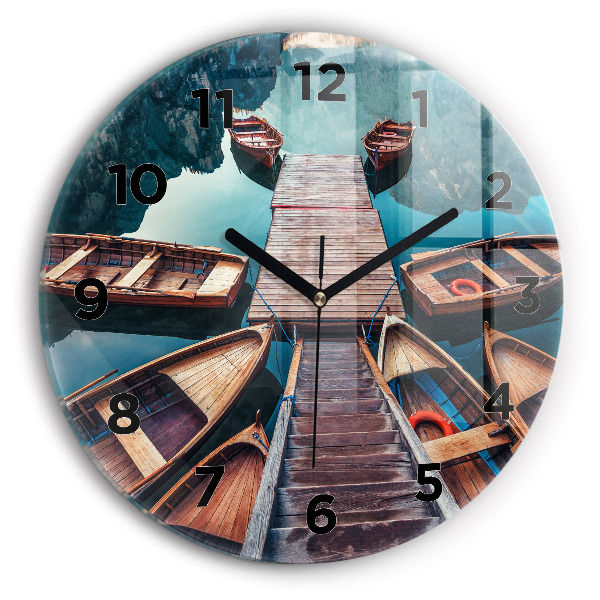 Round glass wall clock Pier and Lake
