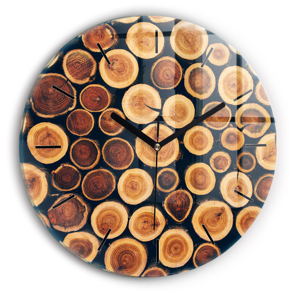 Round glass wall clock Wood