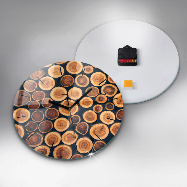 Round glass wall clock Wood