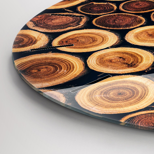 Round glass wall clock Wood