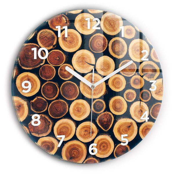Round glass wall clock Wood