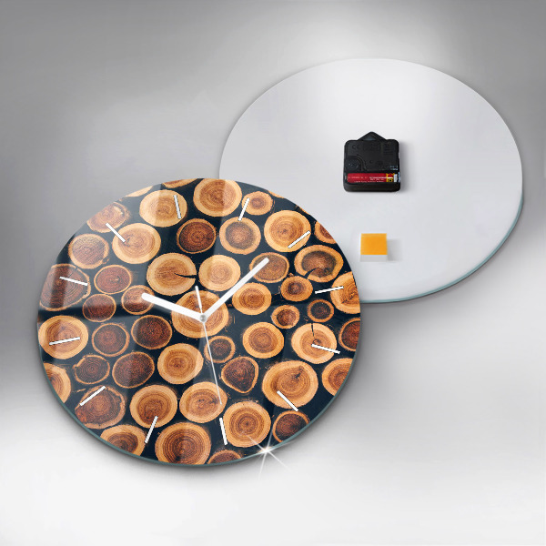 Round glass wall clock Wood