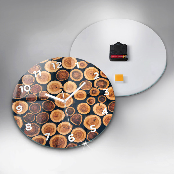 Round glass wall clock Wood