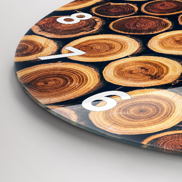 Round glass wall clock Wood