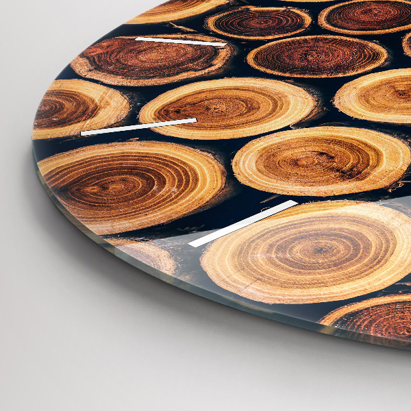 Round glass wall clock Wood