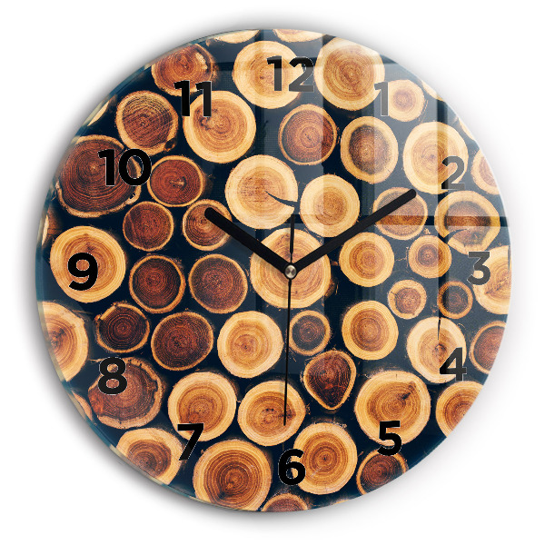 Round glass wall clock Wood