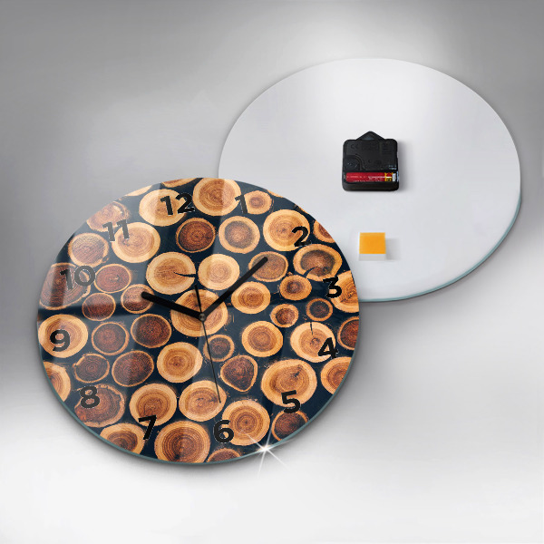 Round glass wall clock Wood