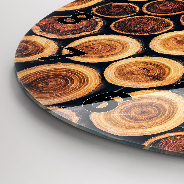 Round glass wall clock Wood