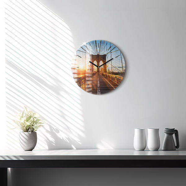Round glass wall clock Brooklyn Bridge NYC