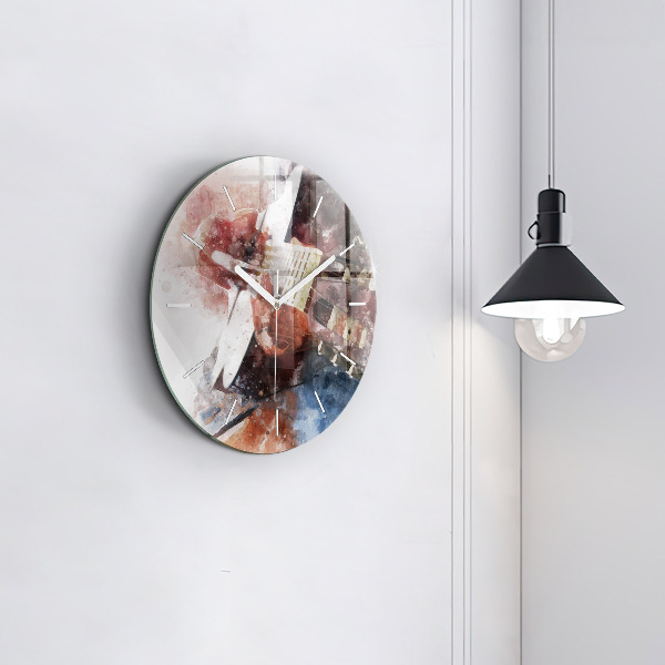 Round glass wall clock Guitar Visualization