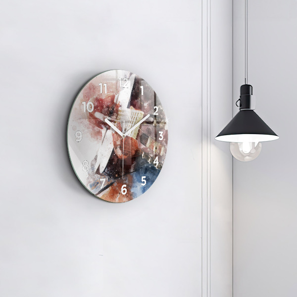 Round glass wall clock Guitar Visualization