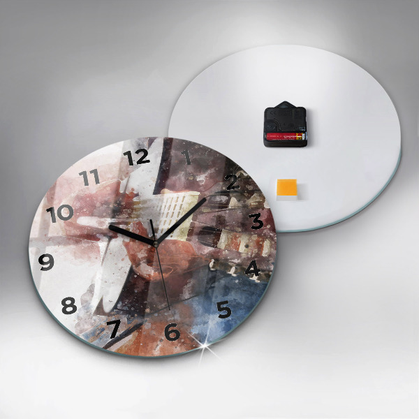 Round glass wall clock Guitar Visualization