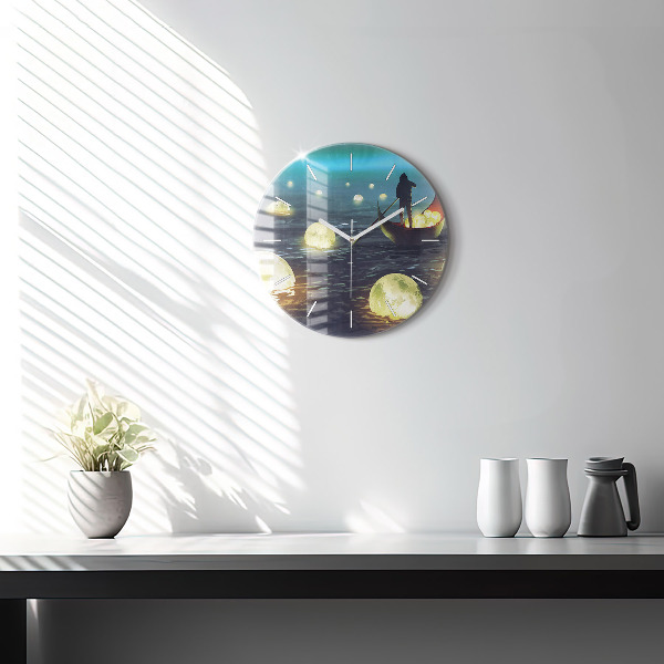 Round glass wall clock Abstraction