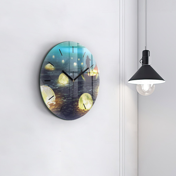 Round glass wall clock Abstraction