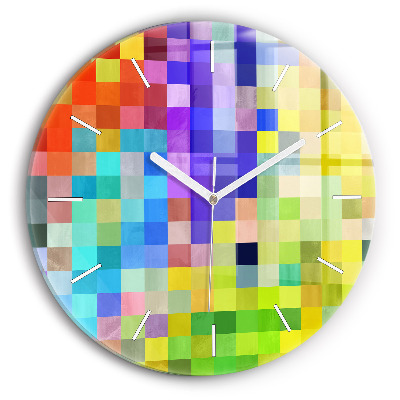 Round glass wall clock Composition of Squares