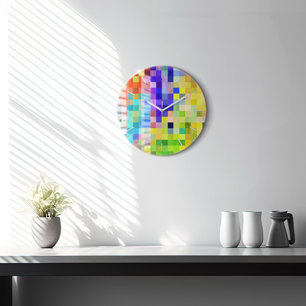 Round glass wall clock Composition of Squares