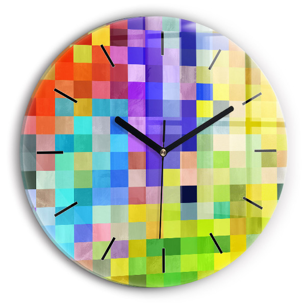 Round glass wall clock Composition of Squares