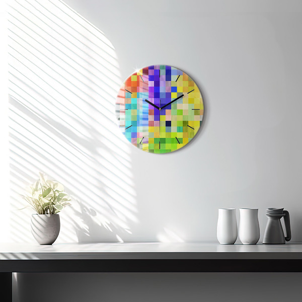 Round glass wall clock Composition of Squares