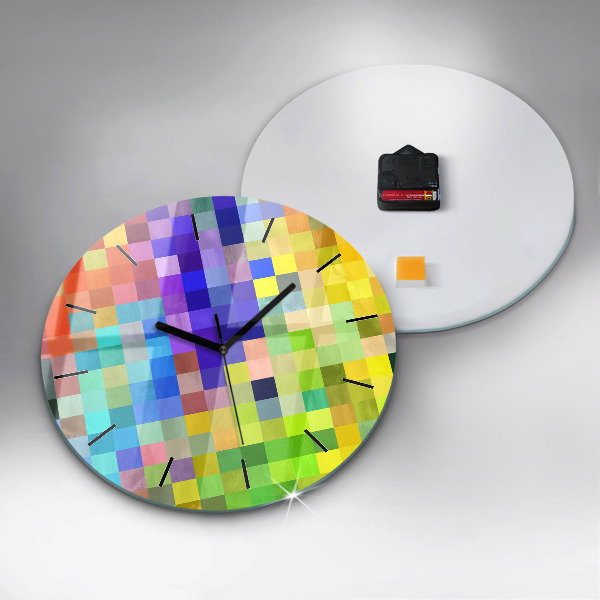 Round glass wall clock Composition of Squares