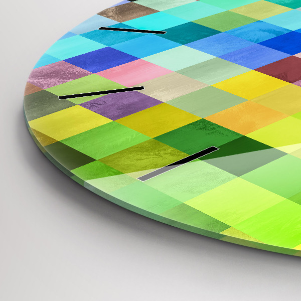 Round glass wall clock Composition of Squares