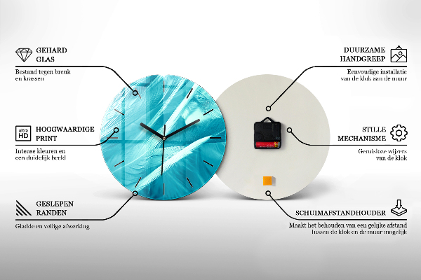 Round glass wall clock Composition of Squares