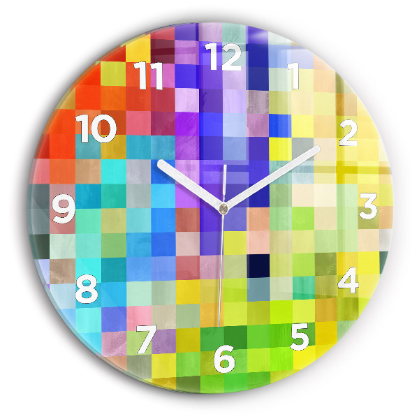 Round glass wall clock Composition of Squares