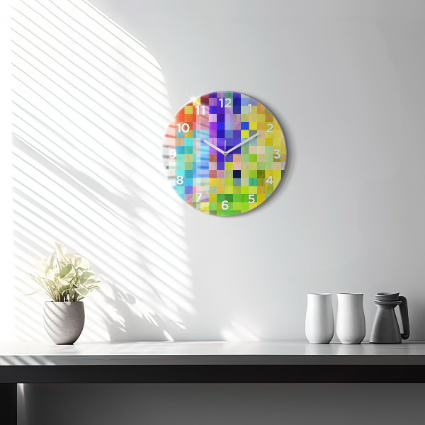 Round glass wall clock Composition of Squares