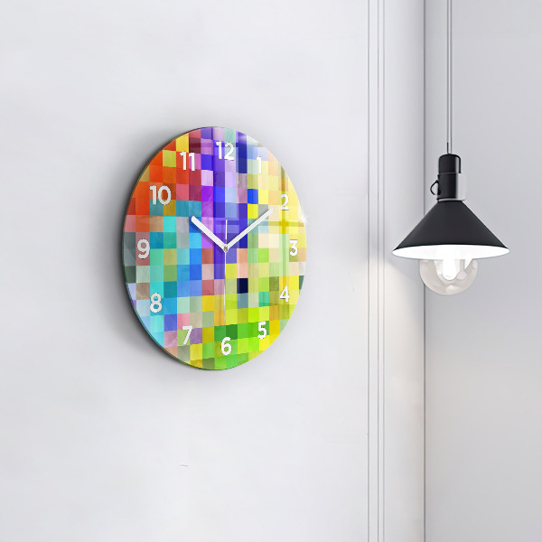 Round glass wall clock Composition of Squares