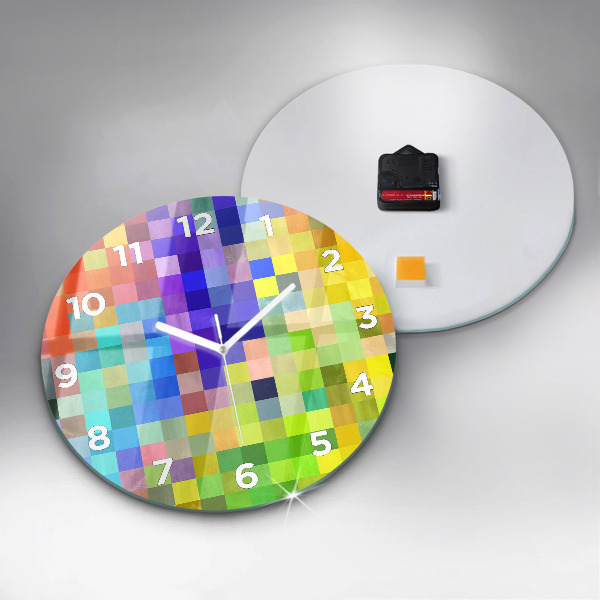 Round glass wall clock Composition of Squares