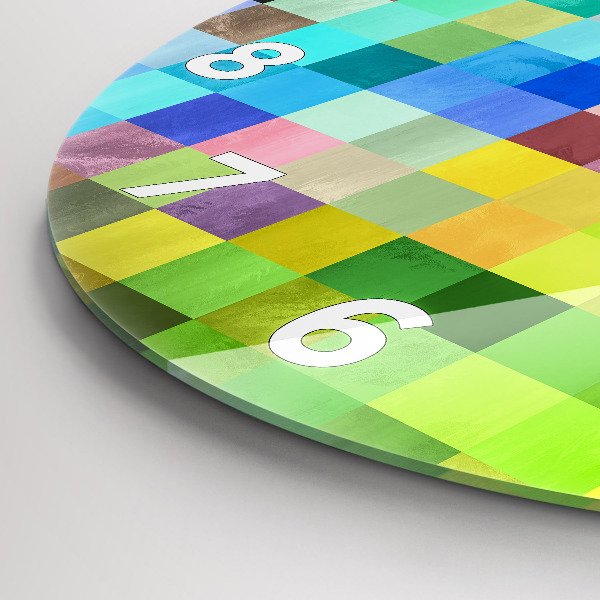 Round glass wall clock Composition of Squares