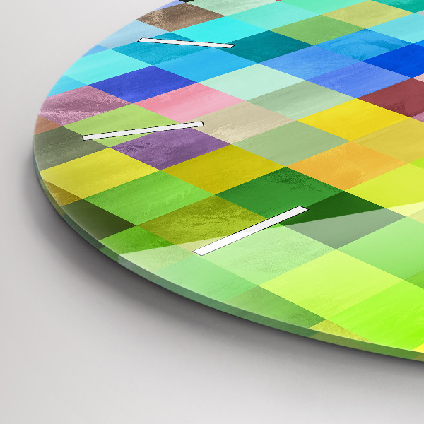 Round glass wall clock Composition of Squares