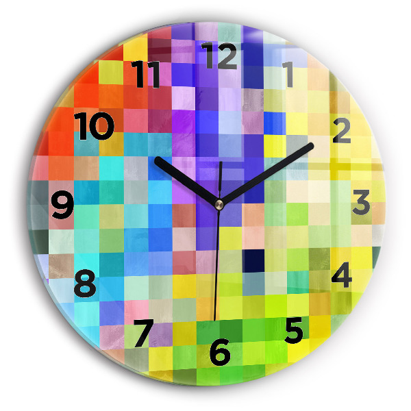 Round glass wall clock Composition of Squares