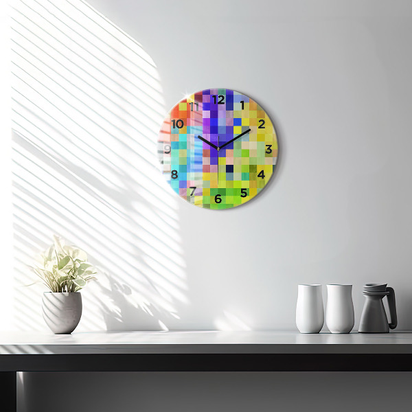 Round glass wall clock Composition of Squares