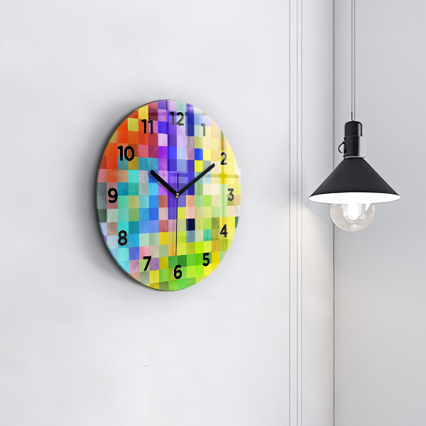 Round glass wall clock Composition of Squares