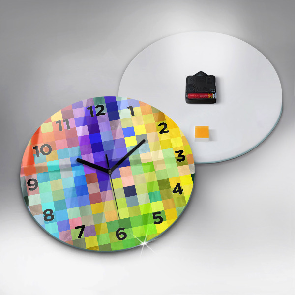 Round glass wall clock Composition of Squares