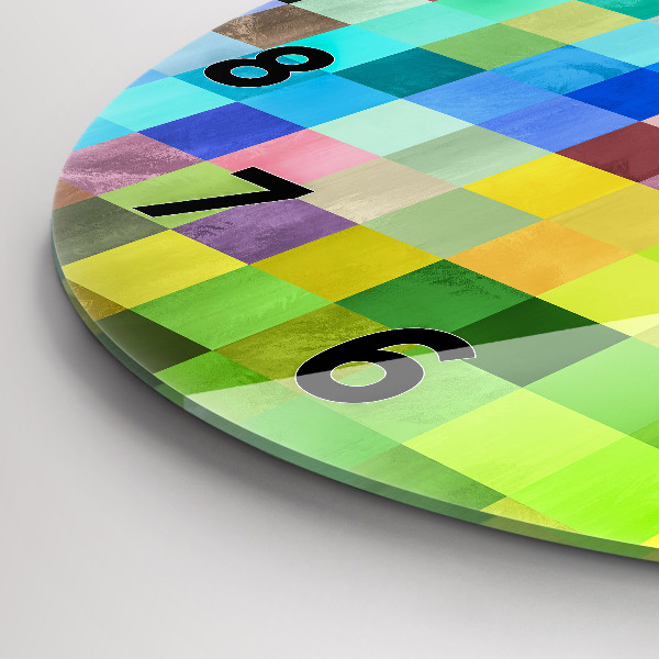 Round glass wall clock Composition of Squares