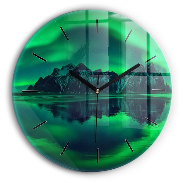 Round glass wall clock Northern lights