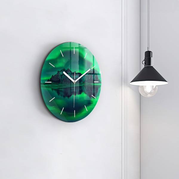 Round glass wall clock Northern lights