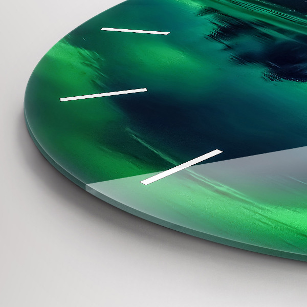 Round glass wall clock Northern lights