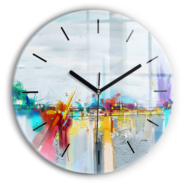 Round glass wall clock Abstract oil landscape