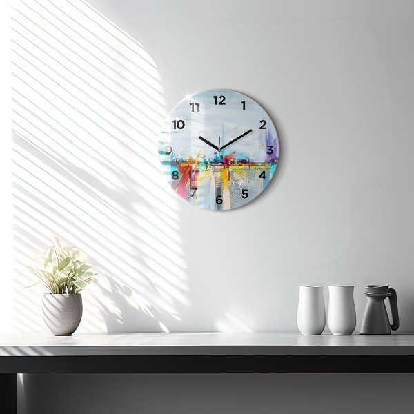 Round glass wall clock Abstract oil landscape