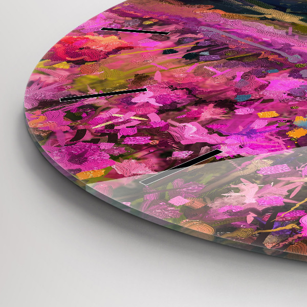 Round glass wall clock Meadow in the sunset