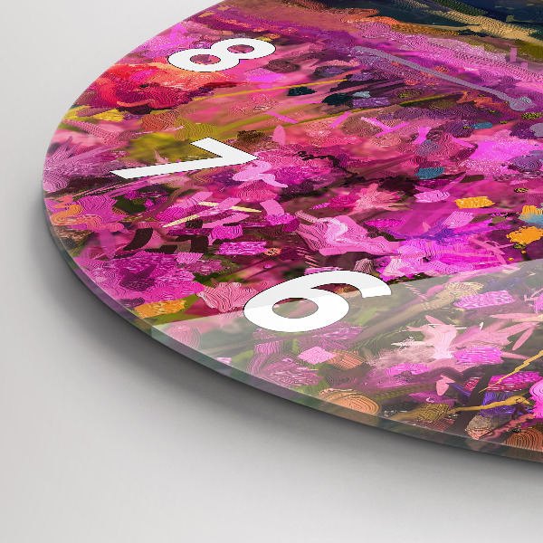 Round glass wall clock Meadow in the sunset